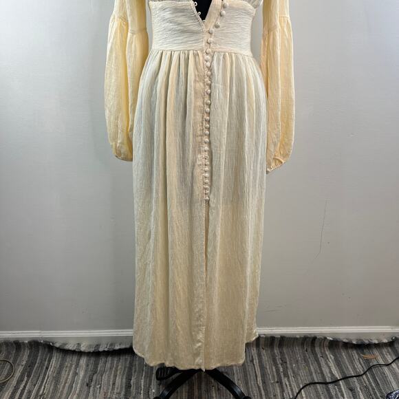 Commense Boho Lantern Beige Split Maxi Dress Plunge Button-Front X-Small XS NEW - Picture 4 of 11